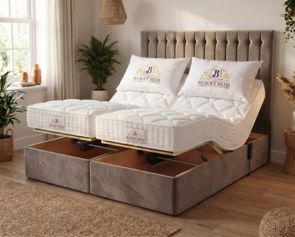 Super king adjustable bed with independently adjustable sleeping sides