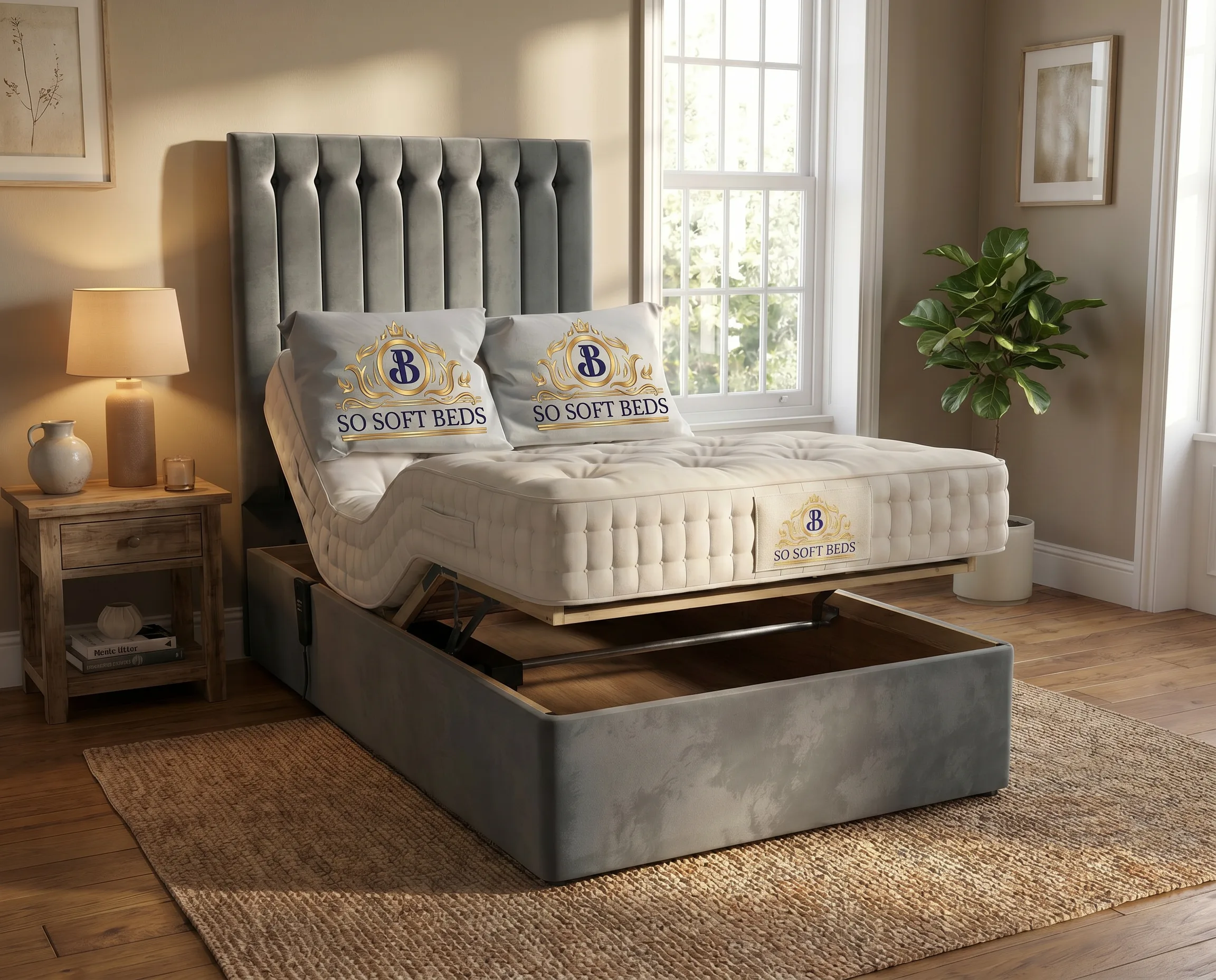 Heavy duty electric ottoman adjustable bed raised in Naples Slate