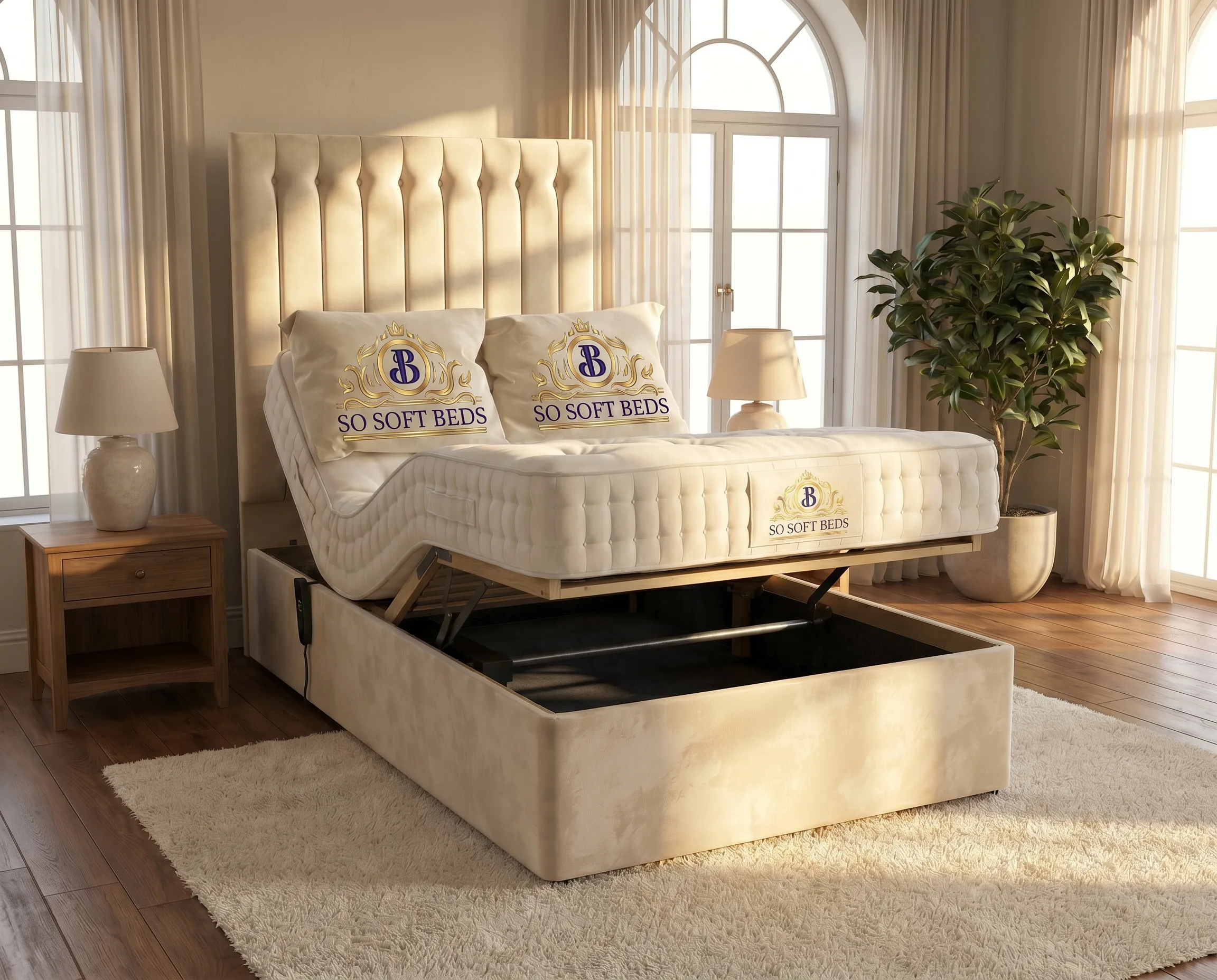 Heavy duty adjustable bed in Naples Cream flat position
