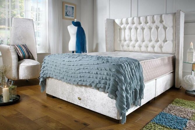 Divan Bed Headboard Rio Padded Chenille Fabric with Supplied Struts and Bolts Cream, King Size 5 FEET