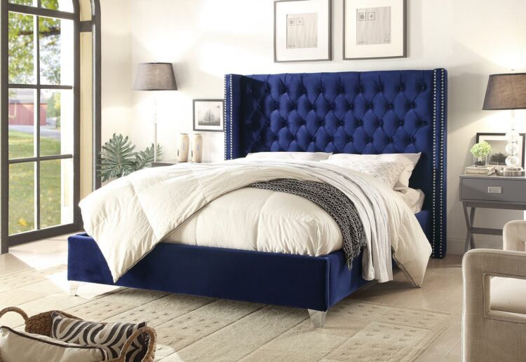 Sleigh Ottoman Bed With High Wingback, Wingback Queen Bed