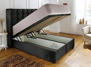Ottoman Bed End Lift in Crush Velvet Black