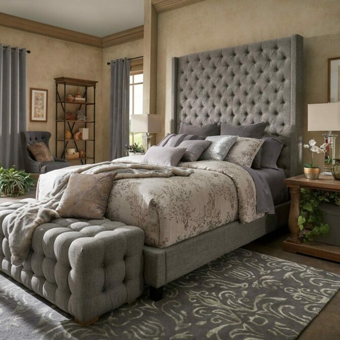 Ottoman bed Extra deep Storage with Tall Wingback headboards