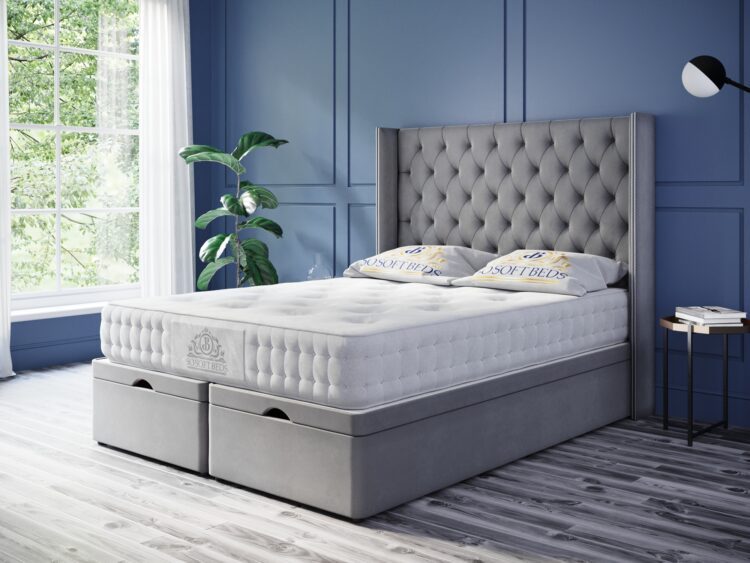 Sleigh Ottoman Bed With High Wingback, Tall Queen Bed