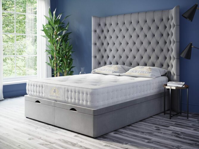 Ottoman Storage Bed Plush Velvet Grey085