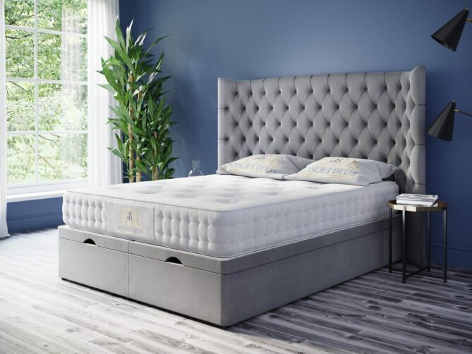 Ottoman Storage Bed Plush Velvet Grey104